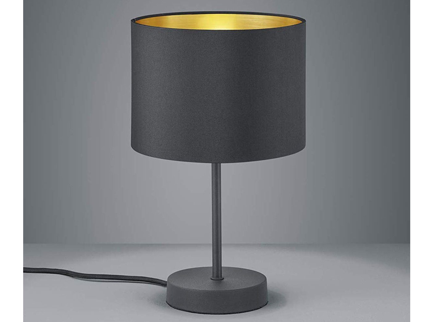 meineWunschleuchte LED Tischleuchte, Dimmfunktion, LED wechselbar, Warmweiß, dimmbar für Fensterbank, Design-er Stoff Lampen-schirm Schwarz Gold
