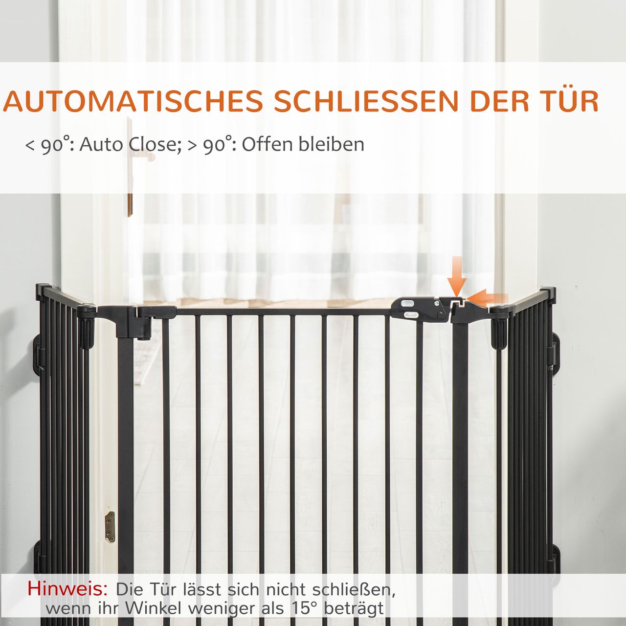 PawHut Hunde Absperrgitter Türschutzgitter mit Tür klappbar Schwarz 202,5 cm