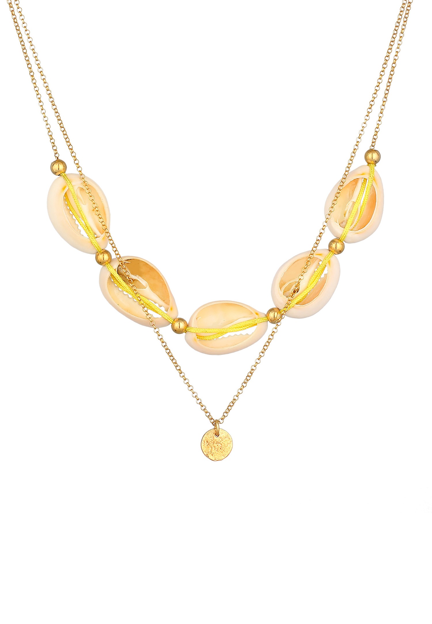 Collana girocollo da donna Elli con portamonete e conchiglia di ciprea in argento sterling 925 placcato oro