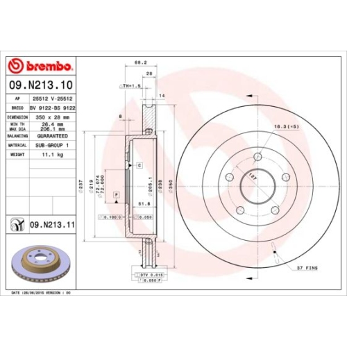 Bremsscheibe Brembo Hinterachse  1 Stück 09.N213.11 - ATU