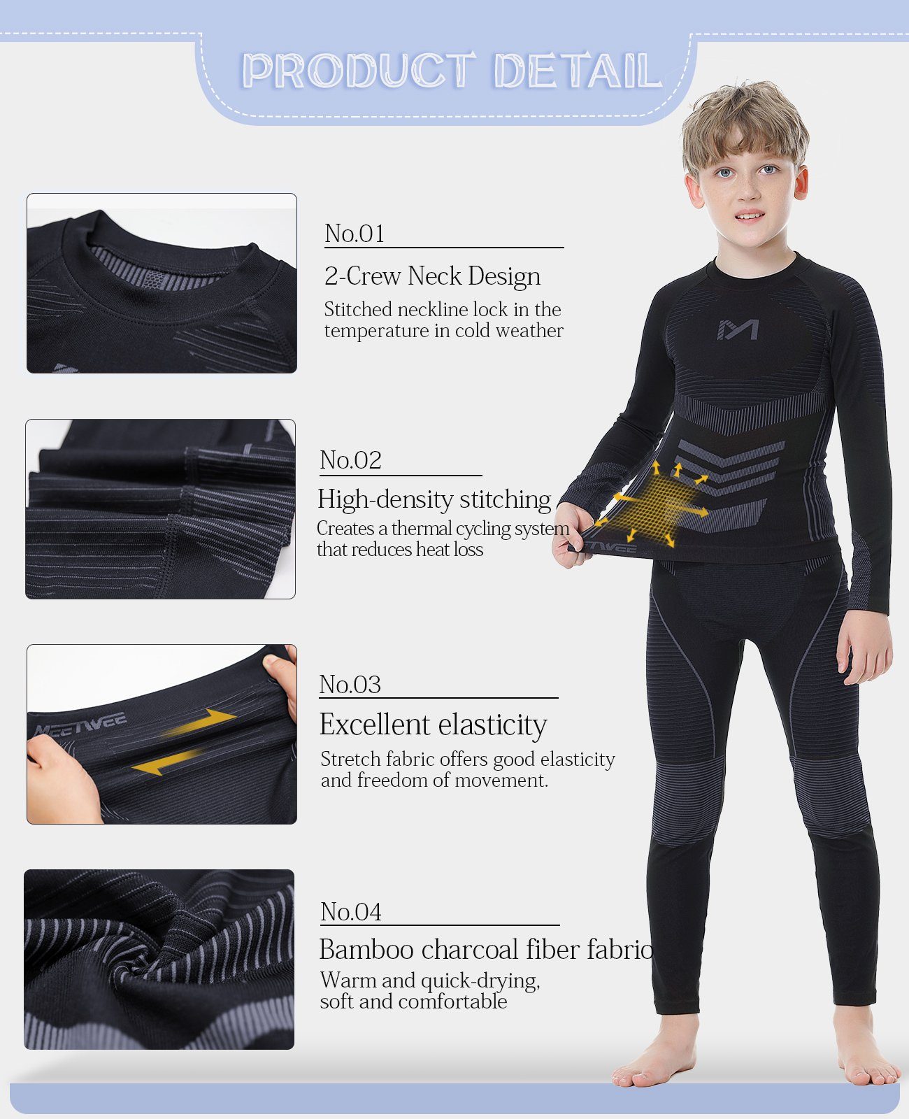 MEETYOO Thermounterhemd Kinder Thermounterwäsche Set Funktionswäsche (Skiunterwäsche, Sportunterwäsche Unterhemd + Unterhose) Wandern Snowboarden Radfahren Laufen Skifahren