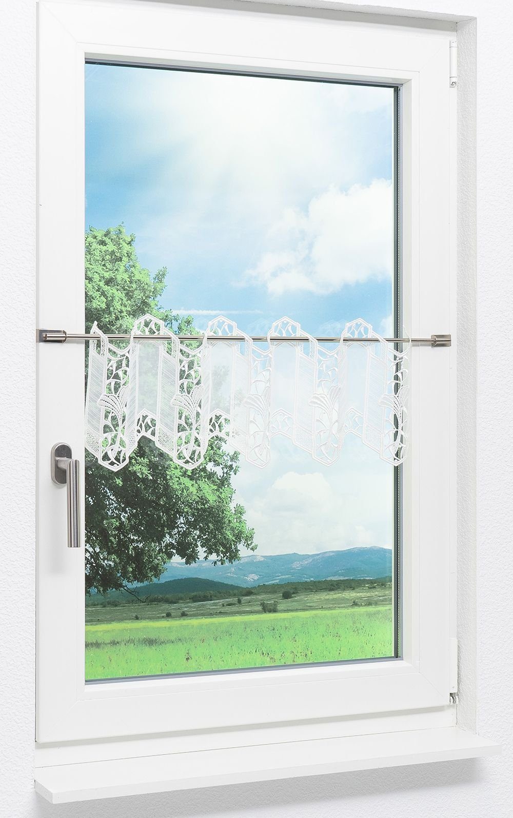 Scheibengardine Ginkgoblätter, Plauener Spitze®, (1 St), transparent, HxB 26x44.3cm
