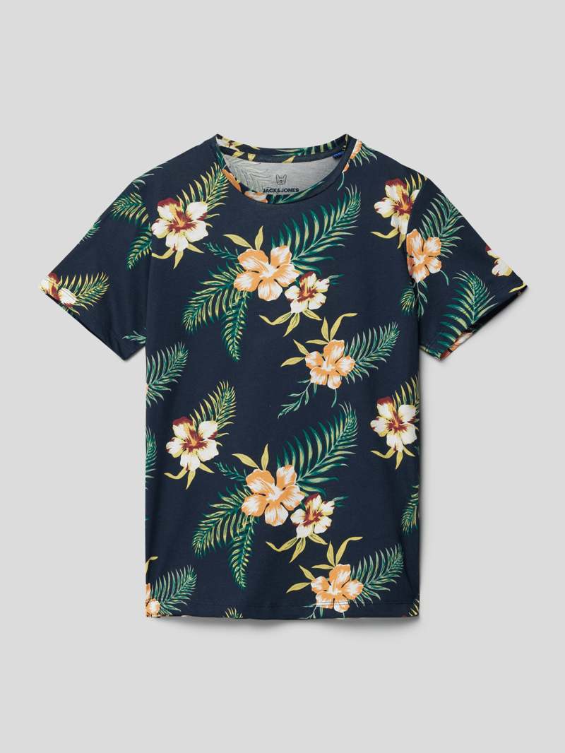 T-Shirt mit floralem Muster in marineblau