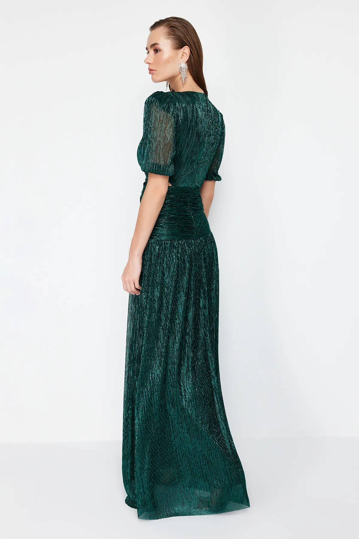 Trendyol Collection  Grünes, schlichtes, tailliertes Abendkleid und Abschlusskleid aus Strick