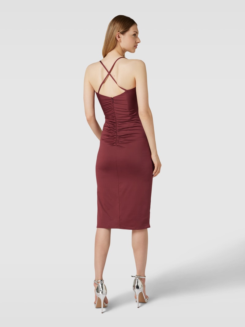 Minikleid in Wickeloptik mit Raffungen in rostrot meliert