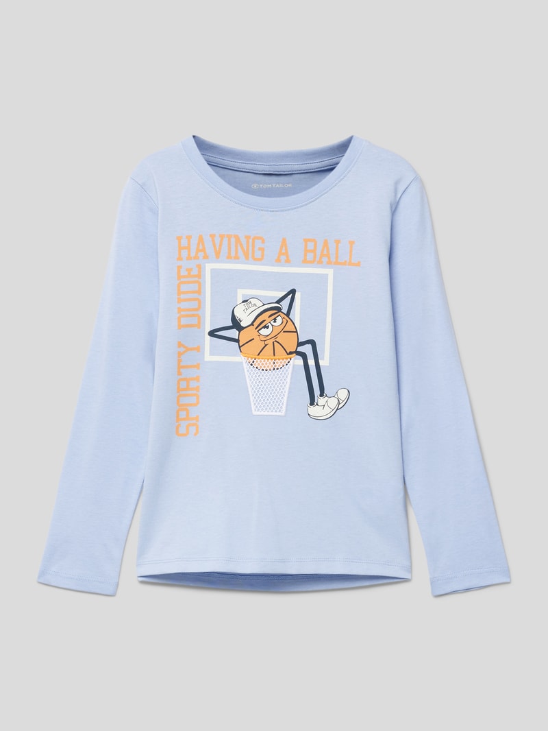 Longsleeve mit Motiv- und Statement-Print in bleu