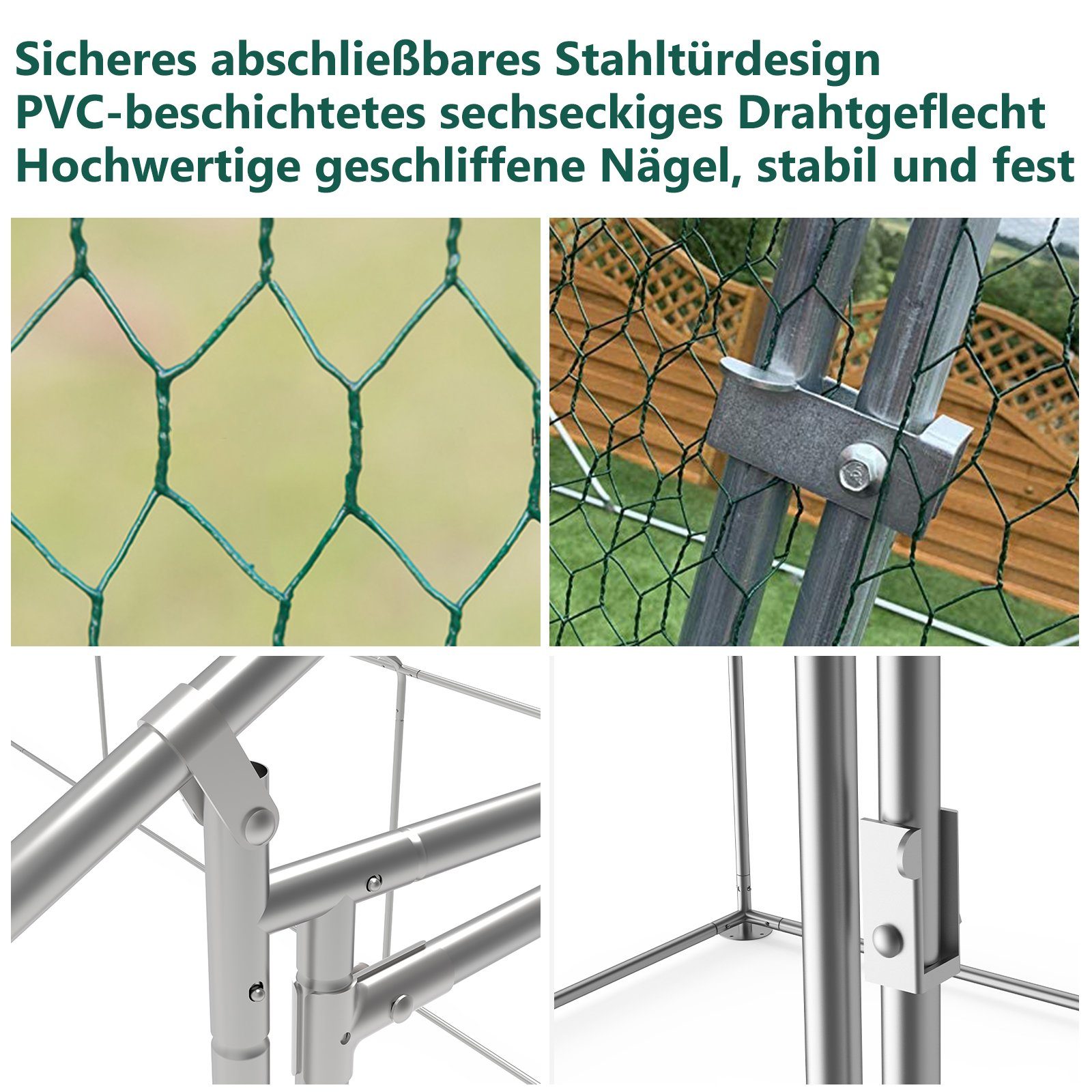 Clanmacy Hühnerstall Freilaufgehege 3x4x2m Voliere Hühnerstall Tiergehege