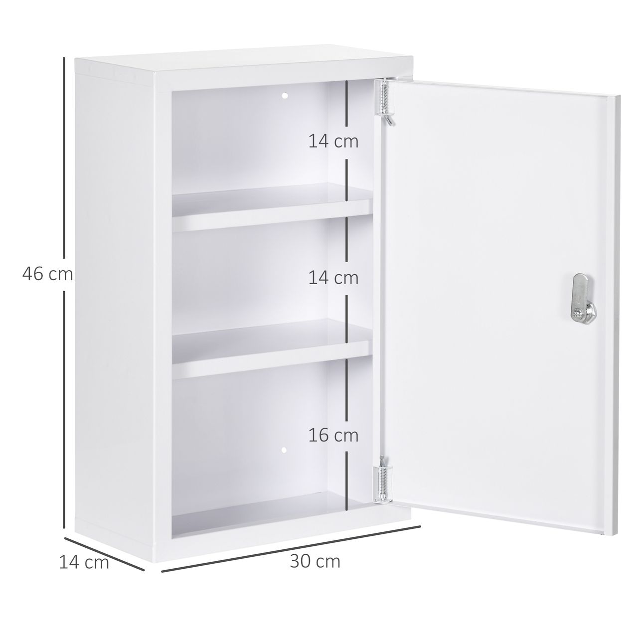 kleankin Medizinschrank, Apothekerschrank mit 3 Schichten, 2 Schlüsseln, Stahl