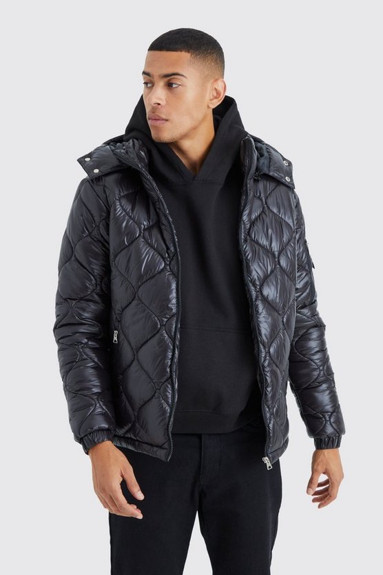 Hochglänzende Steppjacke mit Kapuze