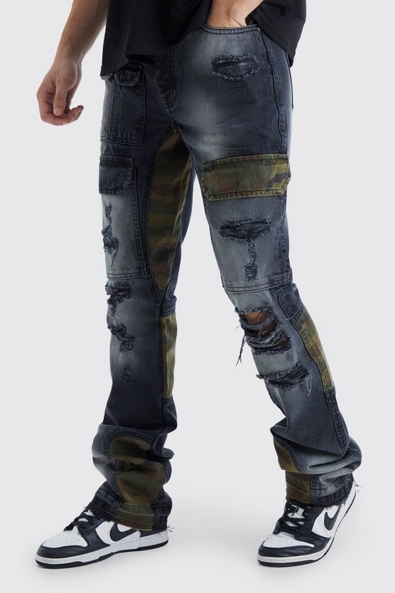 Tall Slim-Fit Camouflage Cargo-Schlagjeans