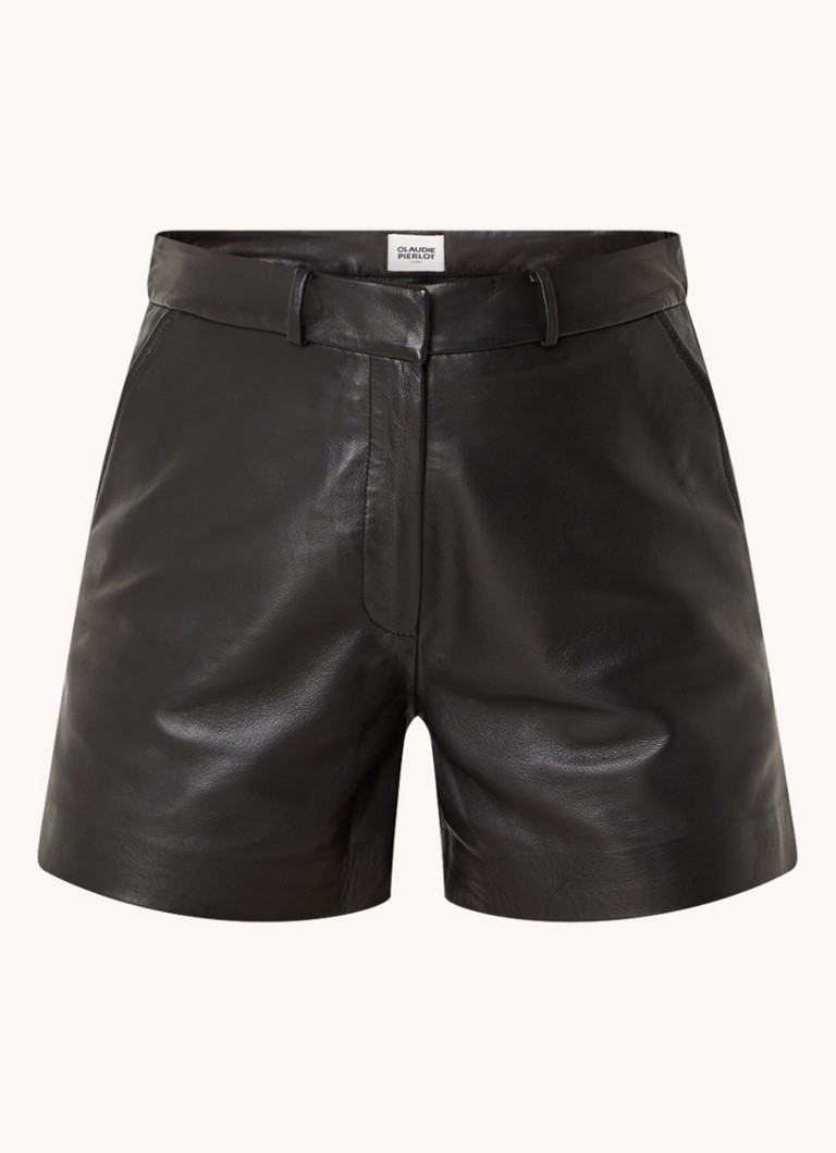 Shorts Claudie Pierlot de cintura alta, corte reto e confeccionados em pele de carneiro com bolsos laterais.