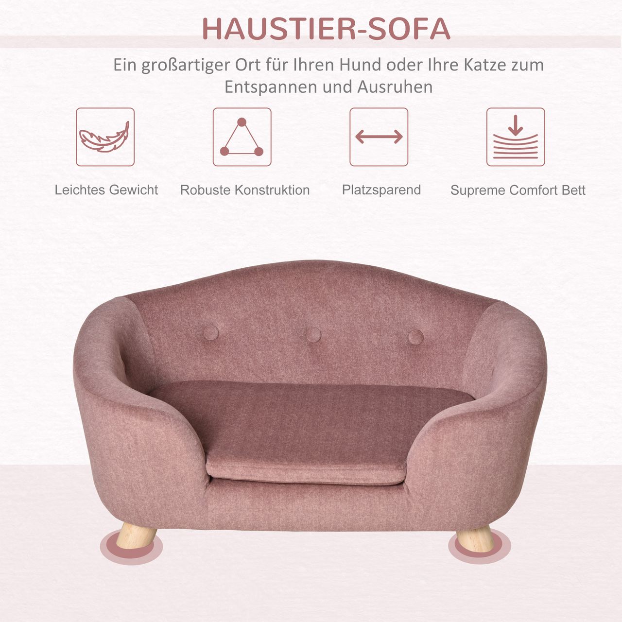 PawHut Haustiersofa Hundematte Katzen Sofa mit Kissen Plüsch Rosa