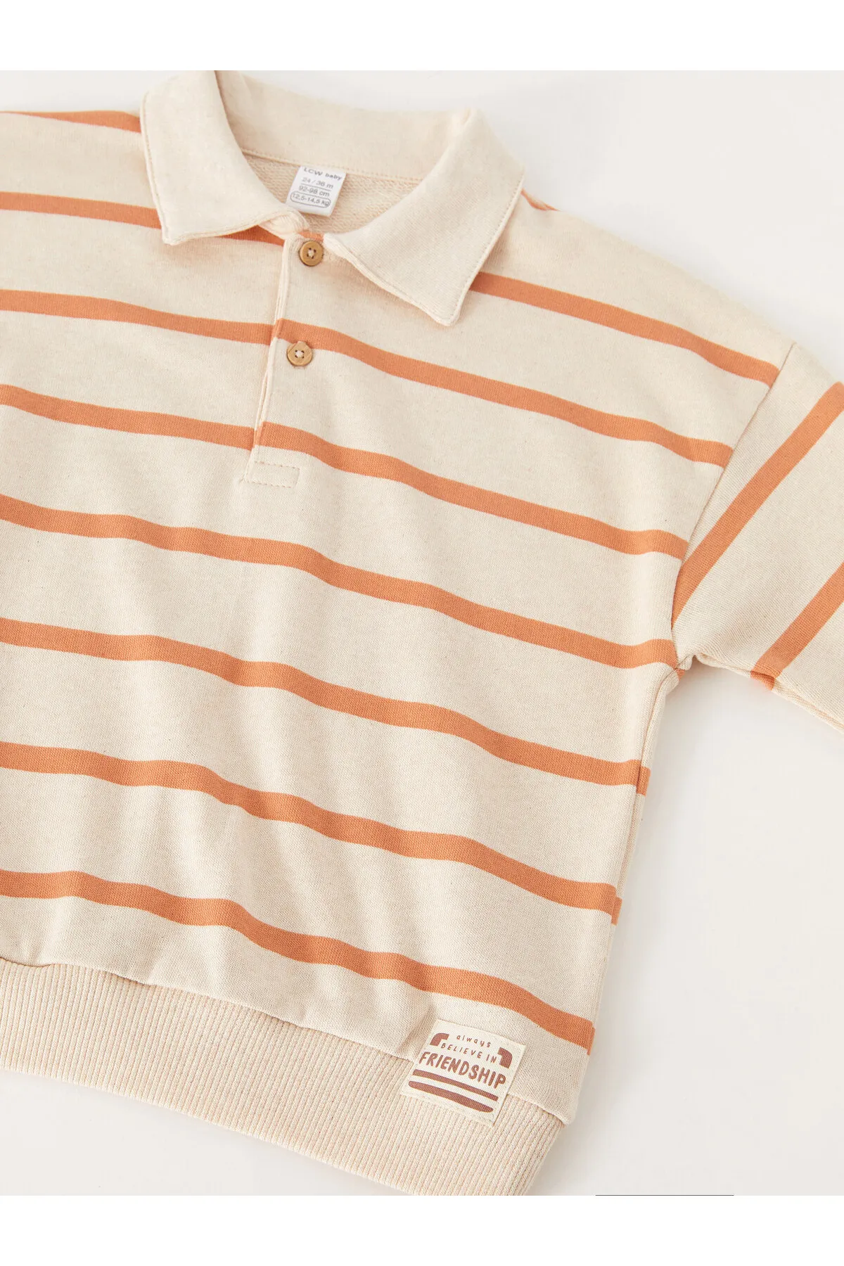 LC Waikiki  Langärmliges, gestreiftes Baby-Jungen-Sweatshirt mit Polokragen