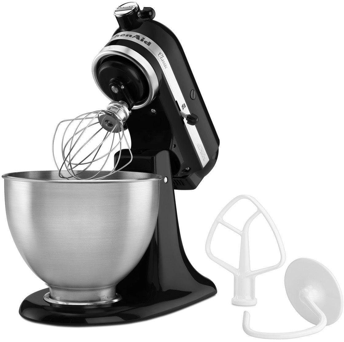 KitchenAid Küchenmaschine 5K45SSEOB ONYX BLACK, 275 W, 4,3 l Schüssel, Gratis Fleischwolf, Spritzgebäckvorsatz (Wert ca. 129,-UVP)