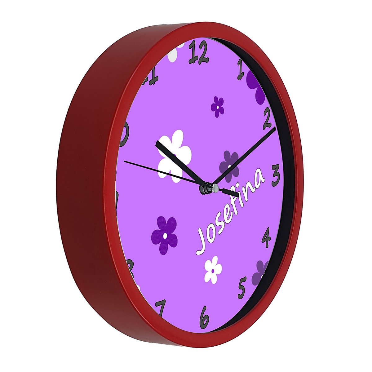 Kinder Wanduhr personalisiert mit Name Blumen Lila