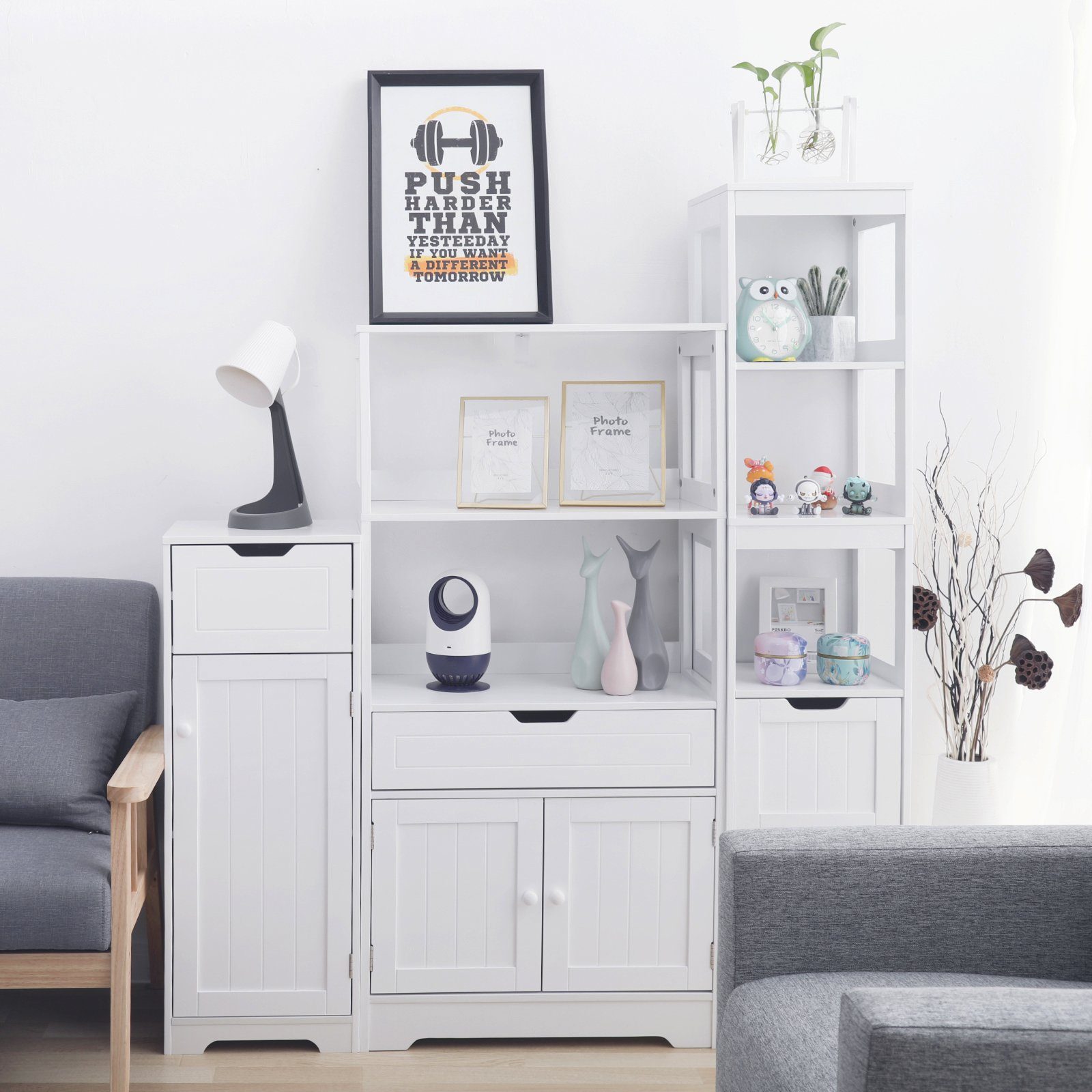 Mondeer Badkommode Badezimmerschrank, Badschrank, Aufbewahrungsschrank, 60 x 30 x 121cm, weiß