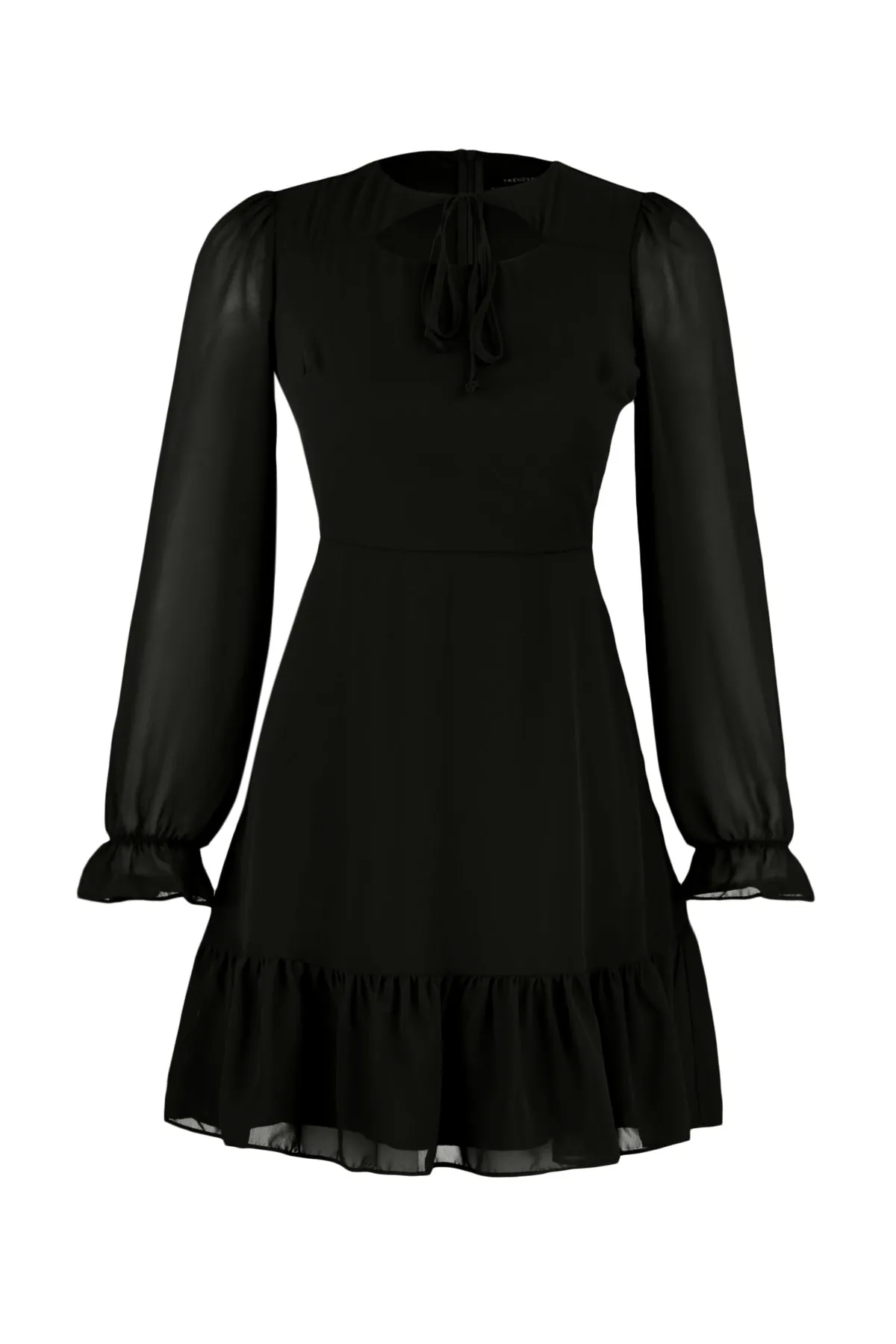 Trendyol Collection  Schwarzes, detailliertes Webkleid mit Kragen TWOAW23EL01087