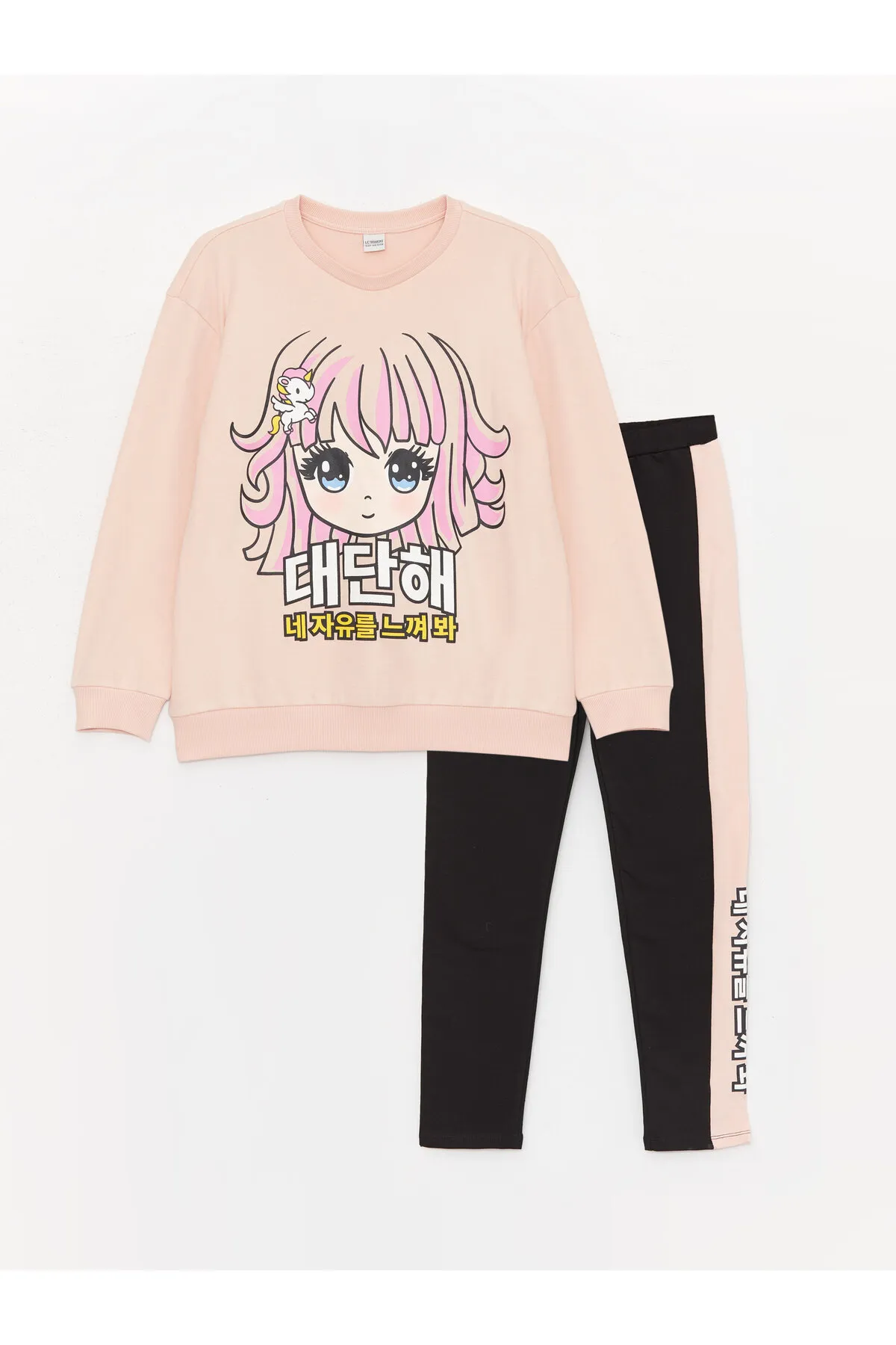 LC Waikiki  Bedrucktes Sweatshirt und Leggings für Mädchen mit langen Ärmeln und Rundhalsausschnitt