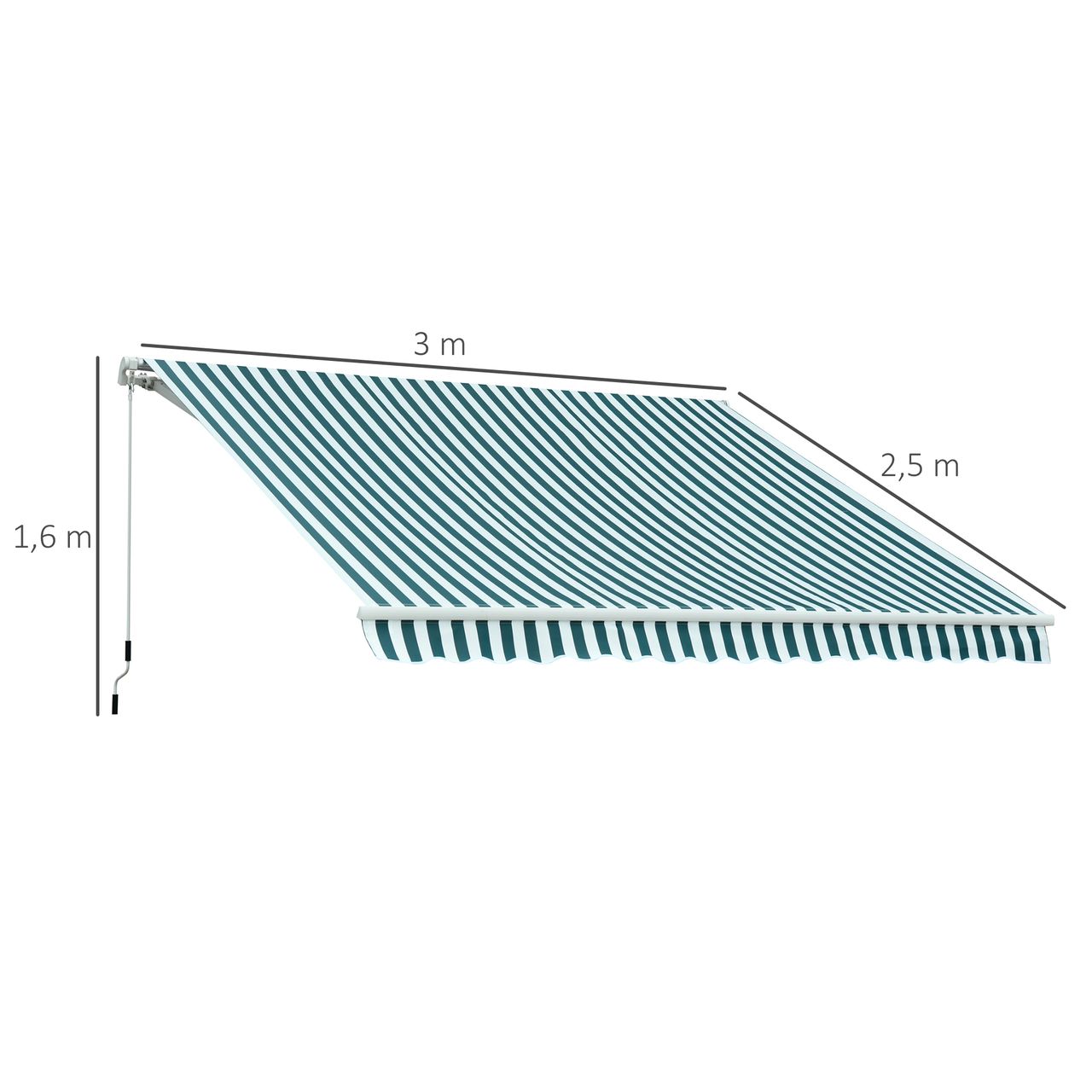 Outsunny Markise Alu Polyester Grün Weiß 3,5x2,5m