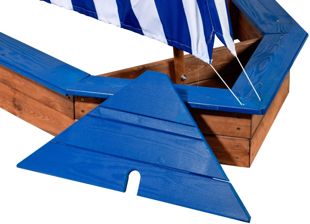 dobar Sandkasten im Schiffs-Form mit blau-weißem Segel