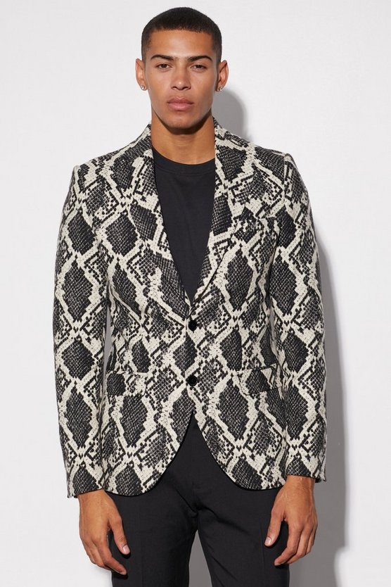 Slim-Fit Jacquard Blazer mit Schlagenprint