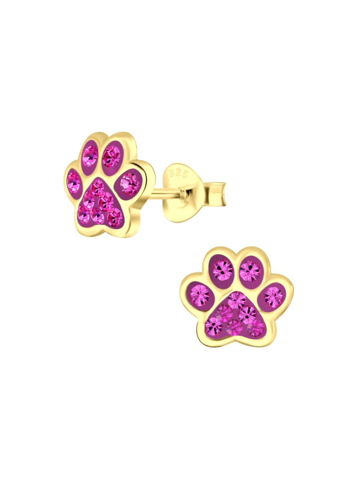 Alexander York Ohrringe, Ohrstecker PFOTE fuchsia 925 Sterling Silber in Gold, 2-tlg. günstig kaufen onesize