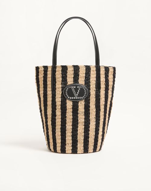 Bolsa de compras listrada de ráfia Valentino Garavani