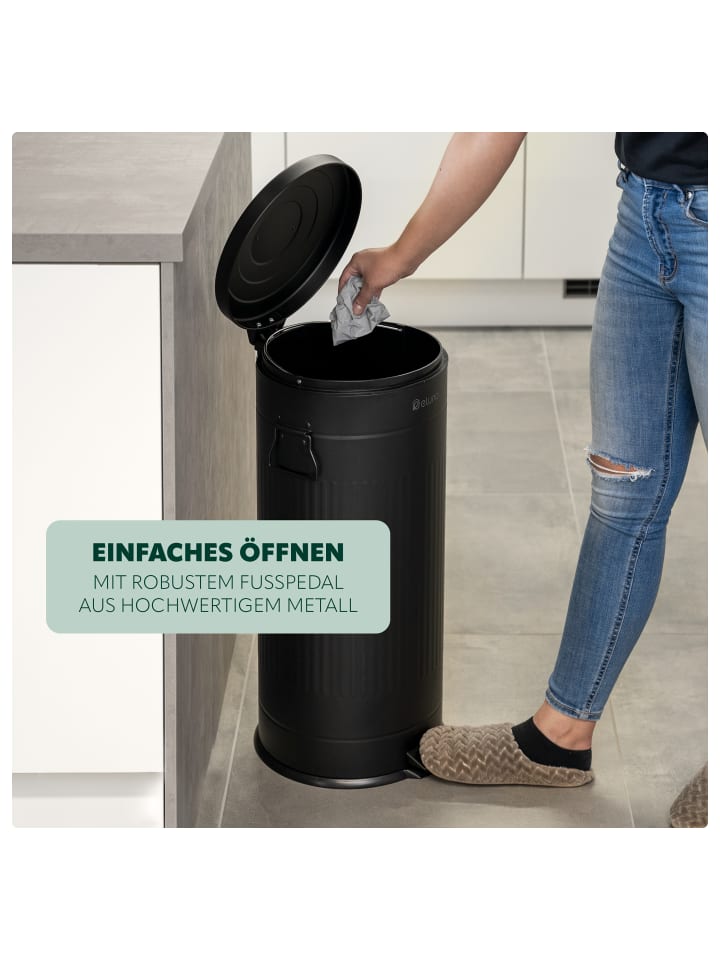 eluno Abfalleimer VINTAGE, Treteimer, 30 Liter Fassungsvermögen aus schwarzem Metall günstig kaufen onesize