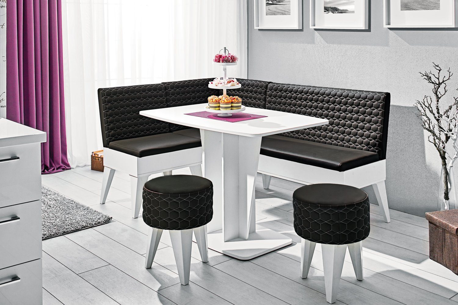 Rodnik Eckbankgruppe Polaris, (Set, 4-tlg., Essgruppe : Eckbank, Esstisch, 2 Hocker)