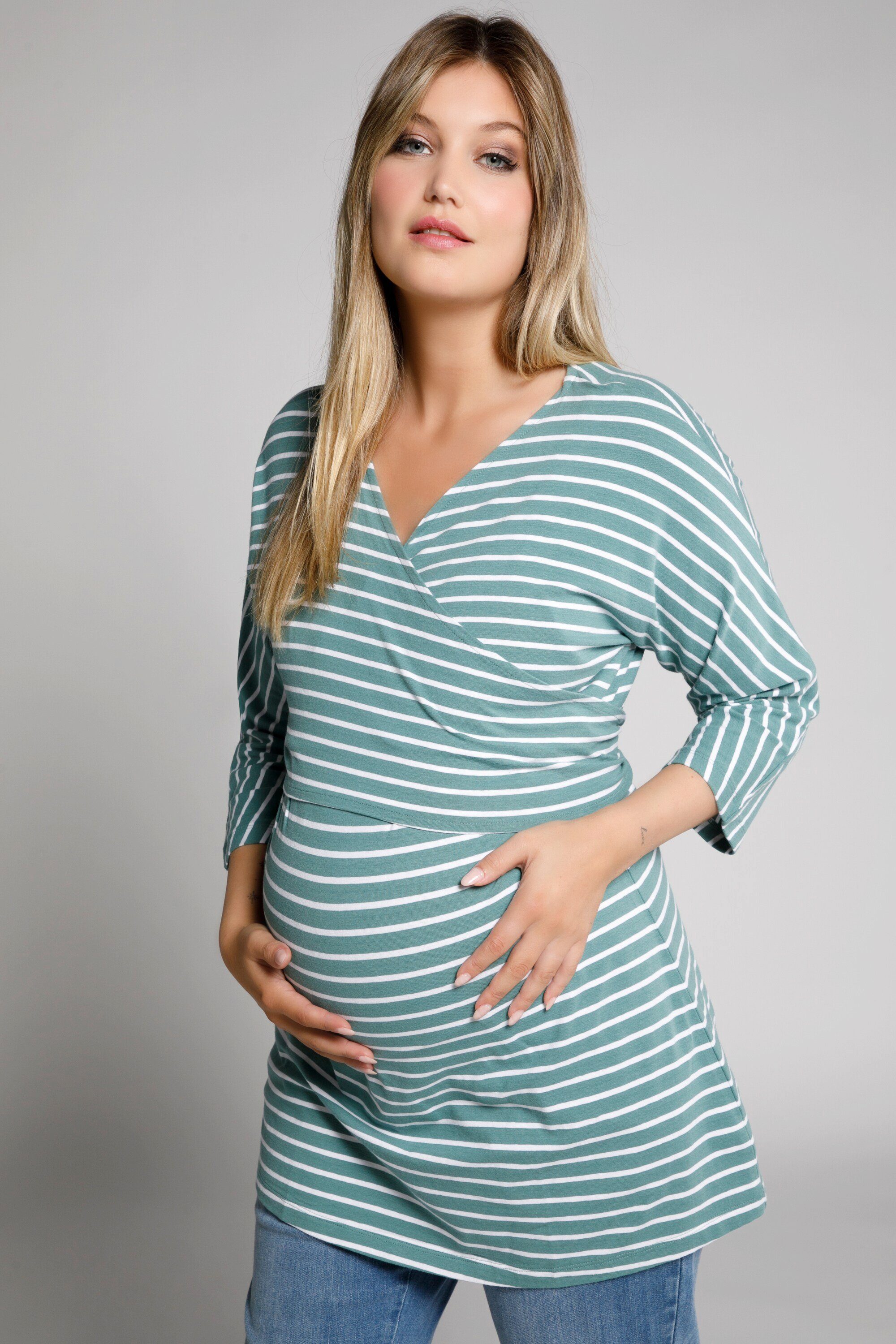 Ulla Popken Umstandsshirt Bellieva-Wickelshirt V-Ausschnitt Stilleinsatz