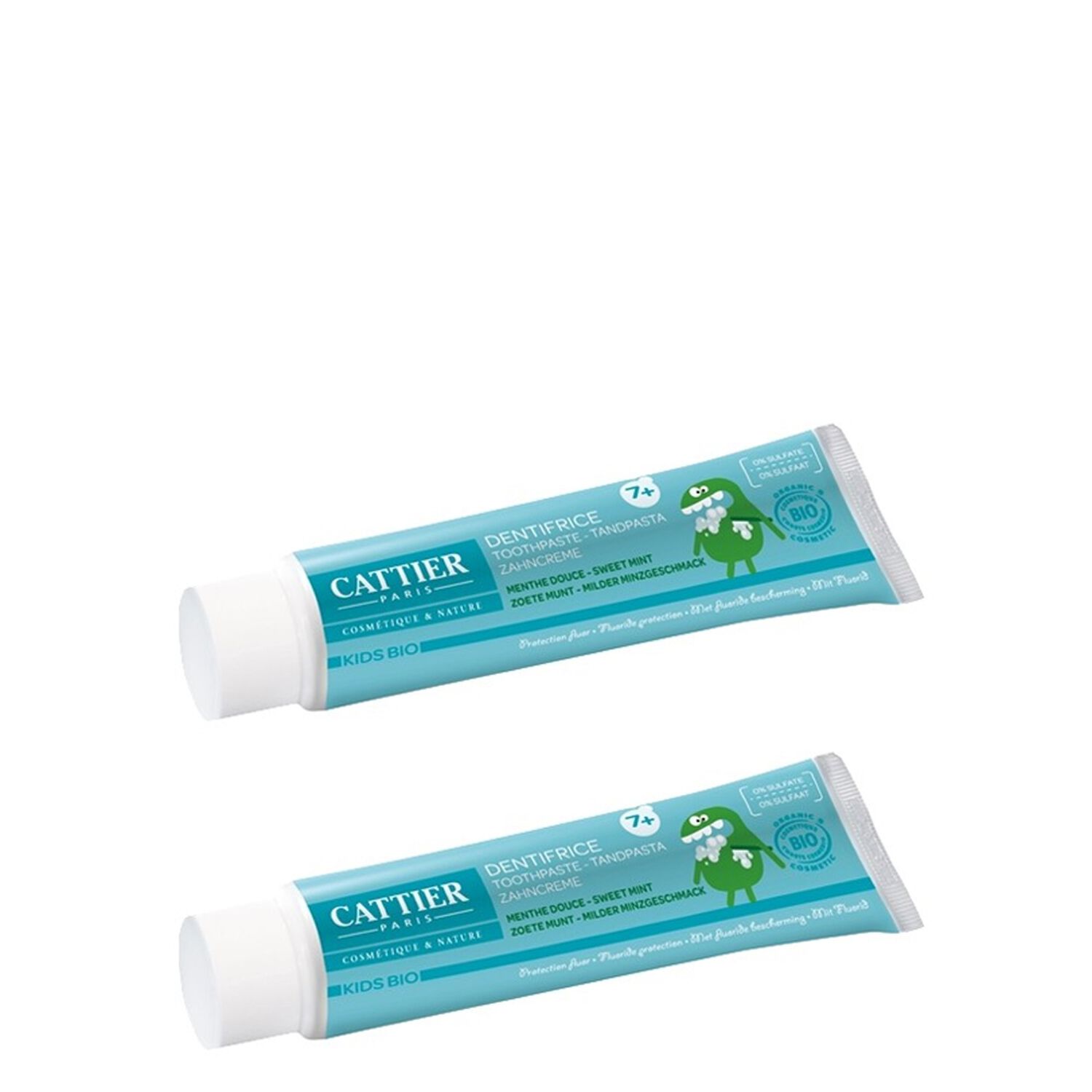Cattier Dentifrice Kids Bio 7 Ans et + Goût Menthe Douce 2 x 50 ml