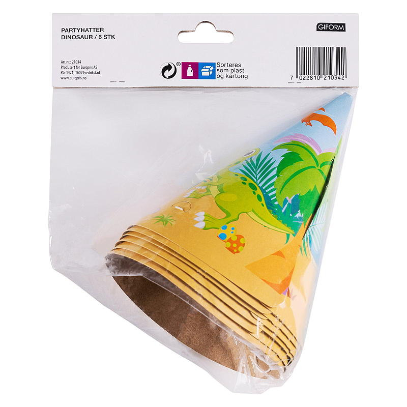 Giform Papirhatt 6 stk dinosaur