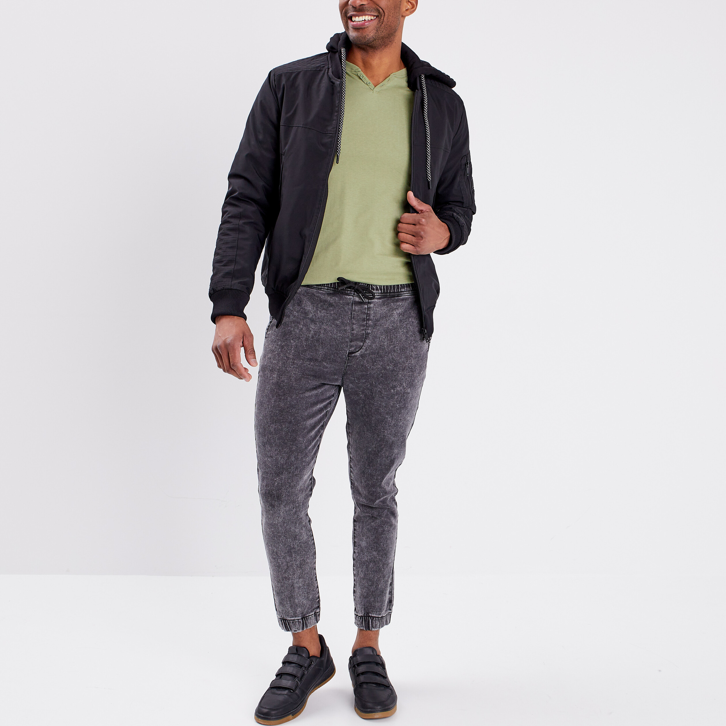 Veste bomber droite à capuche amovible noir garçon | La Halle