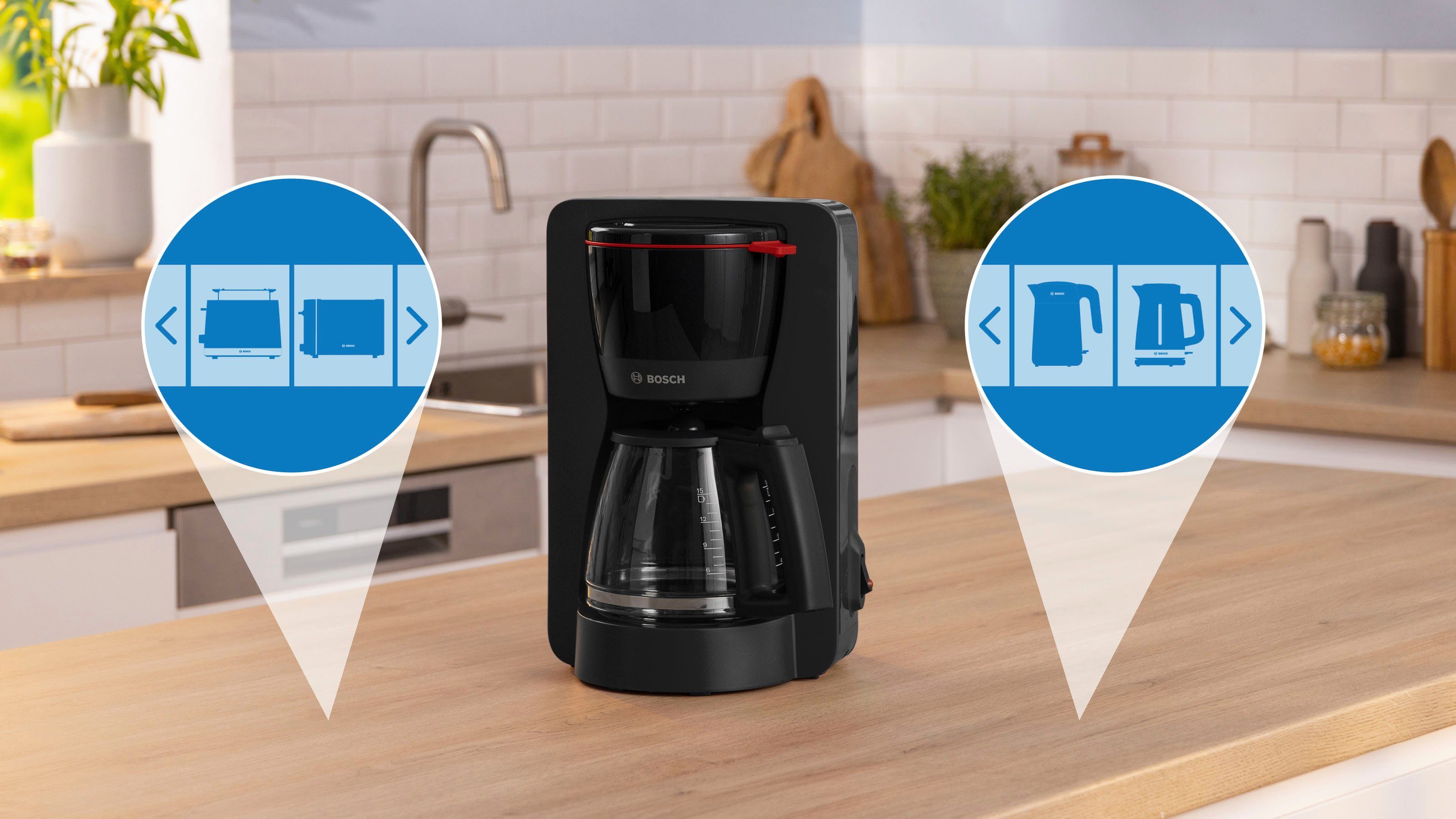 BOSCH Filterkaffeemaschine MyMoment TKA2M113, 1,25l Kaffeekanne, Papierfilter 1x4, für 10-15 Tassen, Glaskanne, 40min Warmhaltefunktion, 1200 W