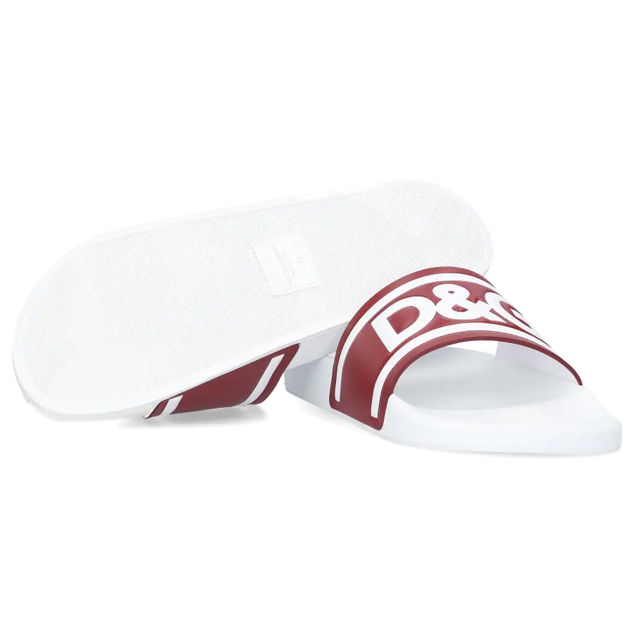 Dolce & Gabbana - Sandalen Gummi Kalbsleder Logo bordeaux weiß - weiß