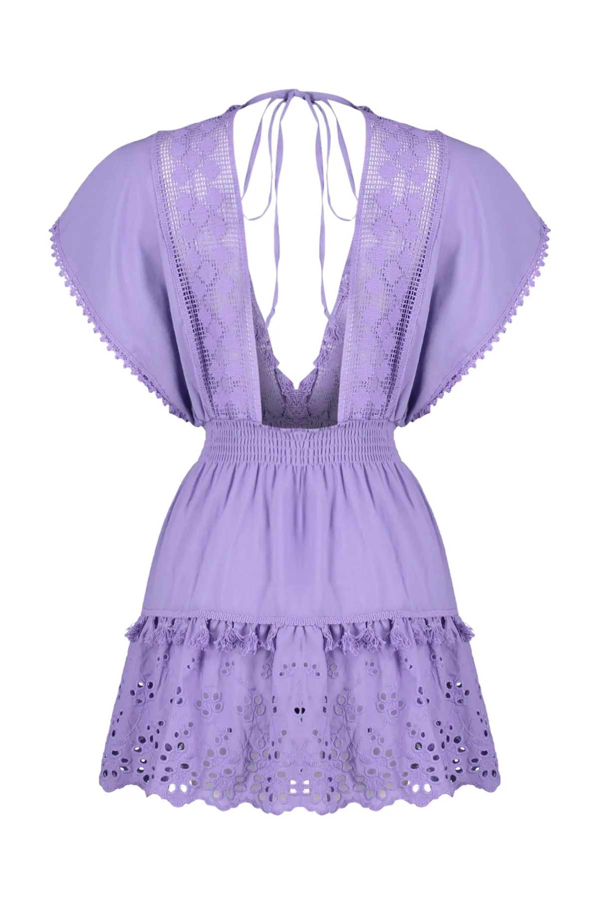 Trendyol Collection  Lila Mini-Strandkleid aus 100 % Baumwolle mit gewebter Stickerei und detailliertem Detail TBESS21EL1248