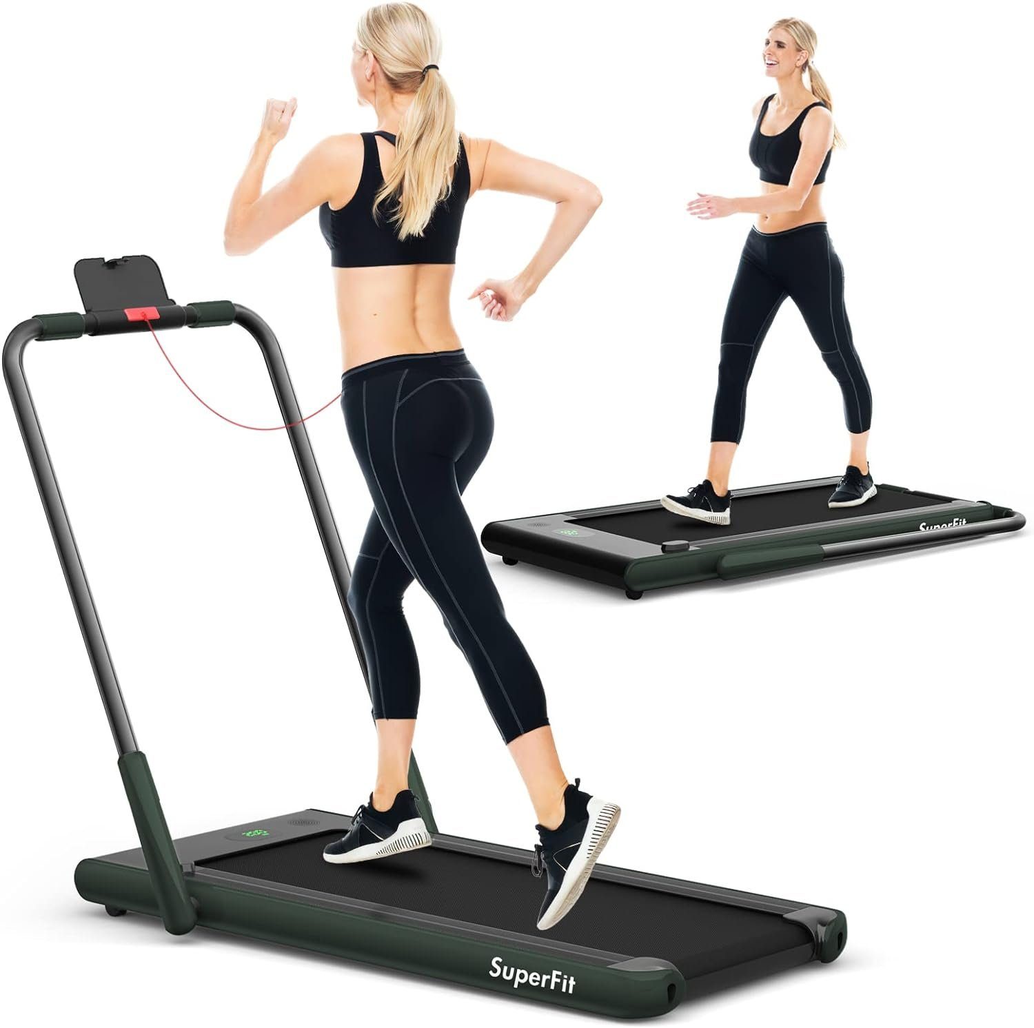 COSTWAY Laufband (2 in 1 Laufband Zuhause 1-12 km/h, Platzsparend 2,25 Pferdestärke), Laufband Zuhause, mit APP, Bluetooth und Fernbedienung
