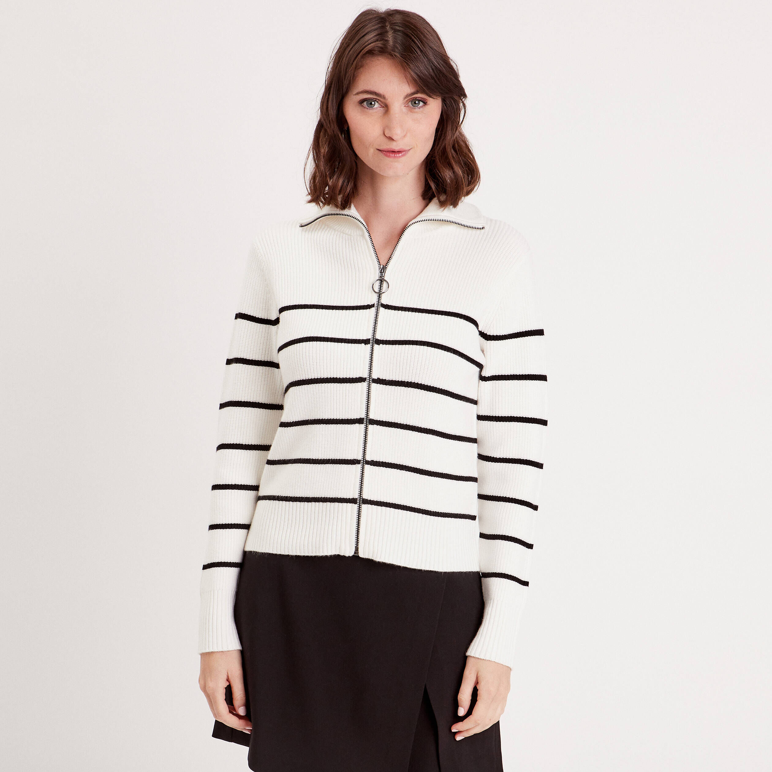 Gilet zippé manches longues ecru femme | Cache Cache
