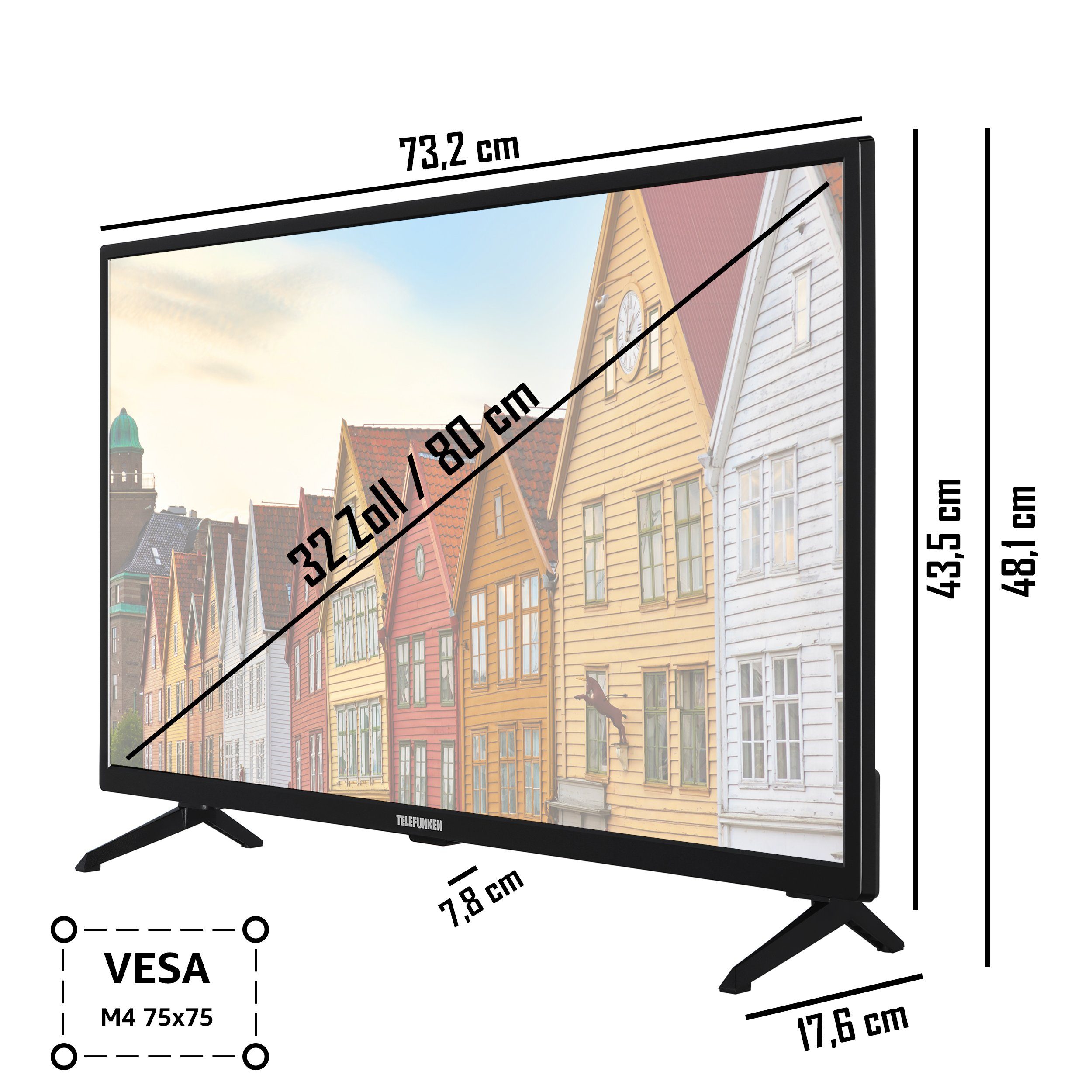 Telefunken XF32SN550SD LCD-LED Fernseher (80 cm/32 Zoll, Full HD, Smart TV, HDR, Triple-Tuner - 6 Monate HD+ gratis)