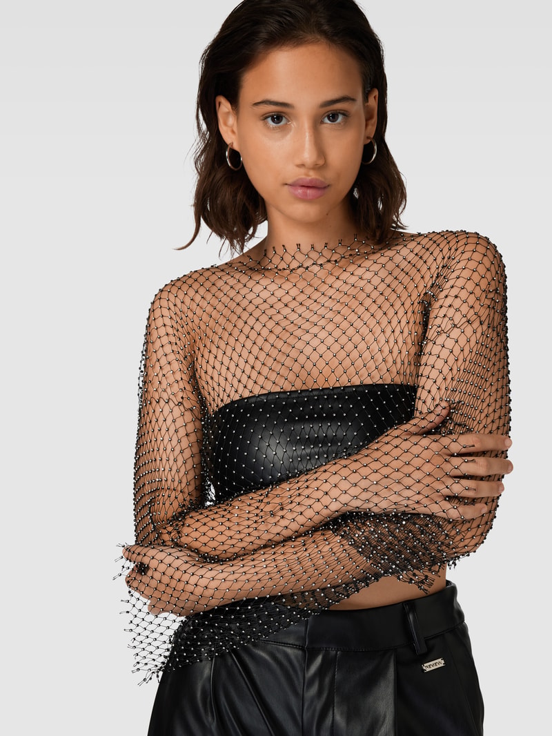 Cropped Top im Netz-Look Modell 'XENIA' in schwarz