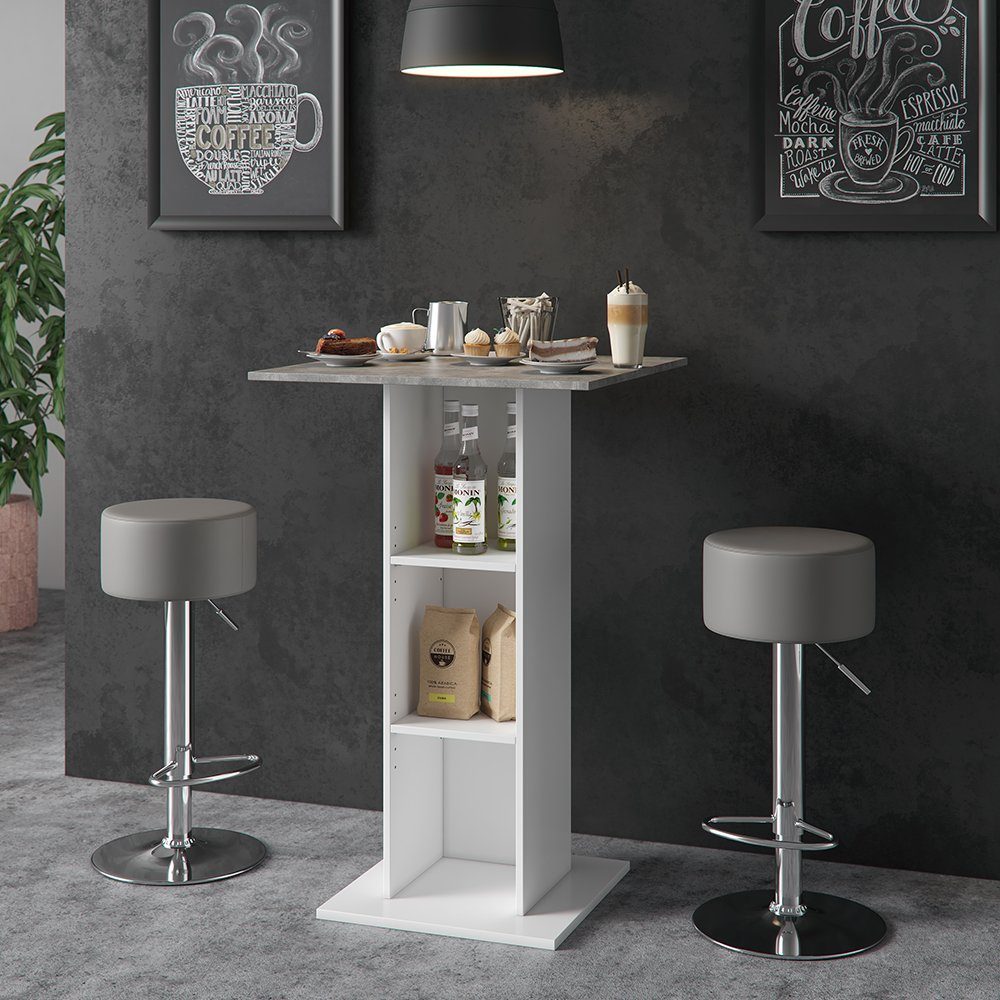 Vicco Bartisch Stehtisch Tresentisch RODEO Weiß Beton inkl. Hocker