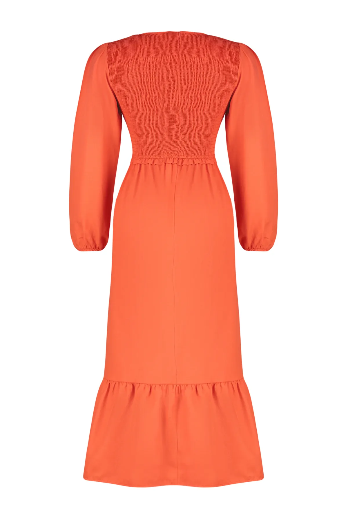 Trendyol Modest  Orange gefüttertes, schlicht gewebtes Chambre-Hijab-Kleid TCTAW22EB0109