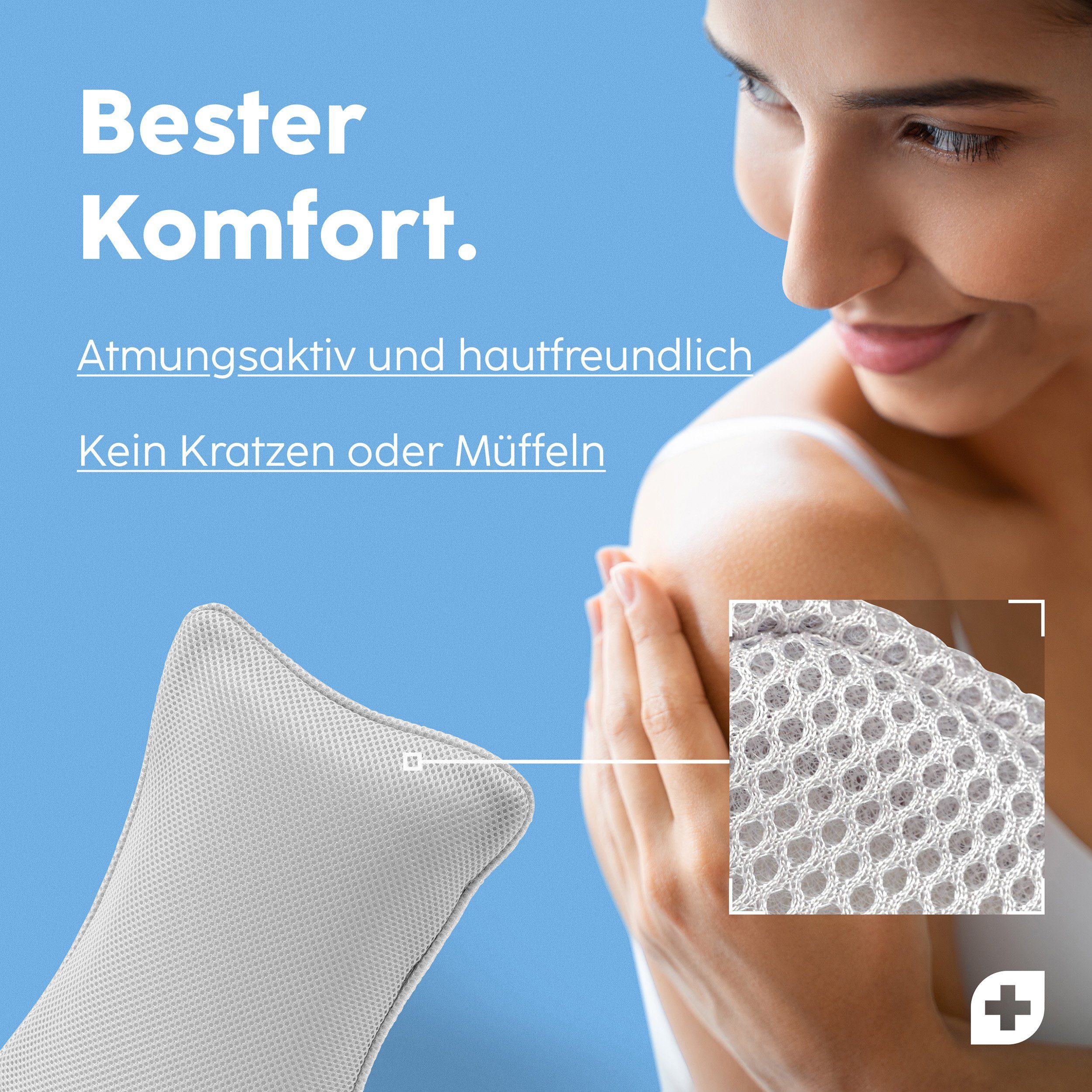 Nackenstützkissen Vesta+ Badewannenkissen S mit Saugnäpfen und Haken, Badekissen, Vesta+, Waschmaschinentauglich, Klimaneutral und nachhaltig, Badewannenkissen