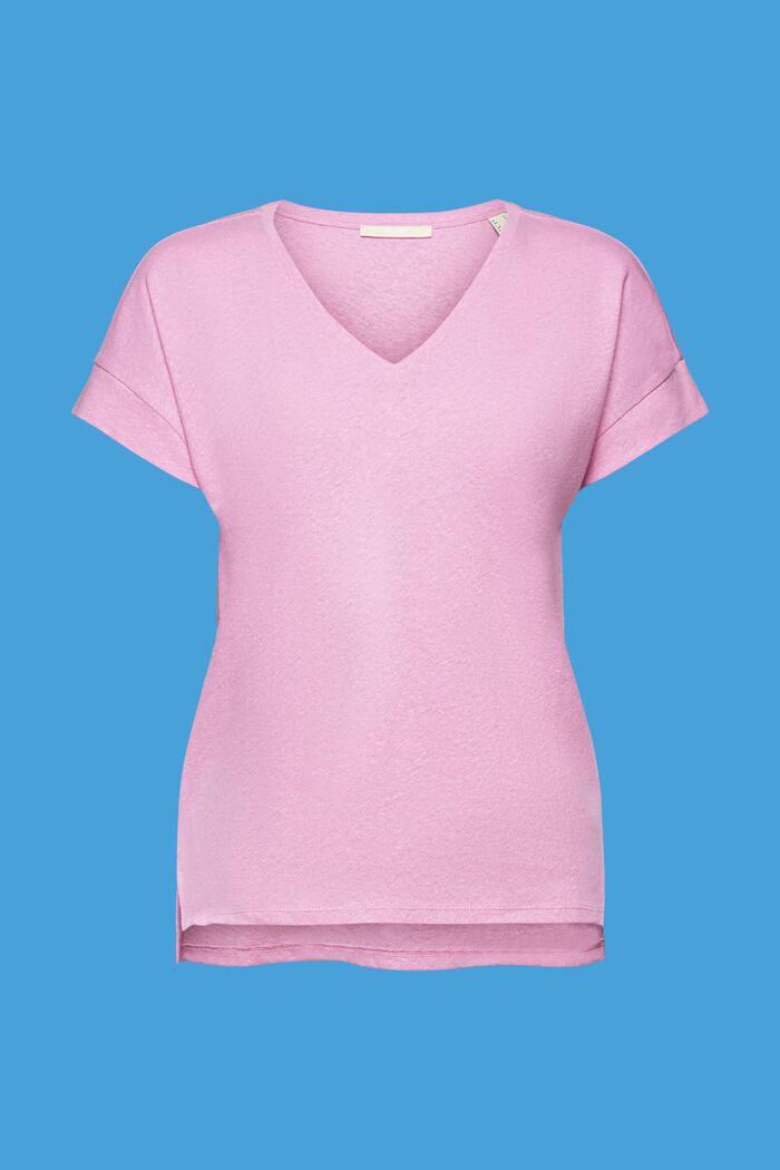Mit Leinen: T-Shirt mit V-Ausschnitt