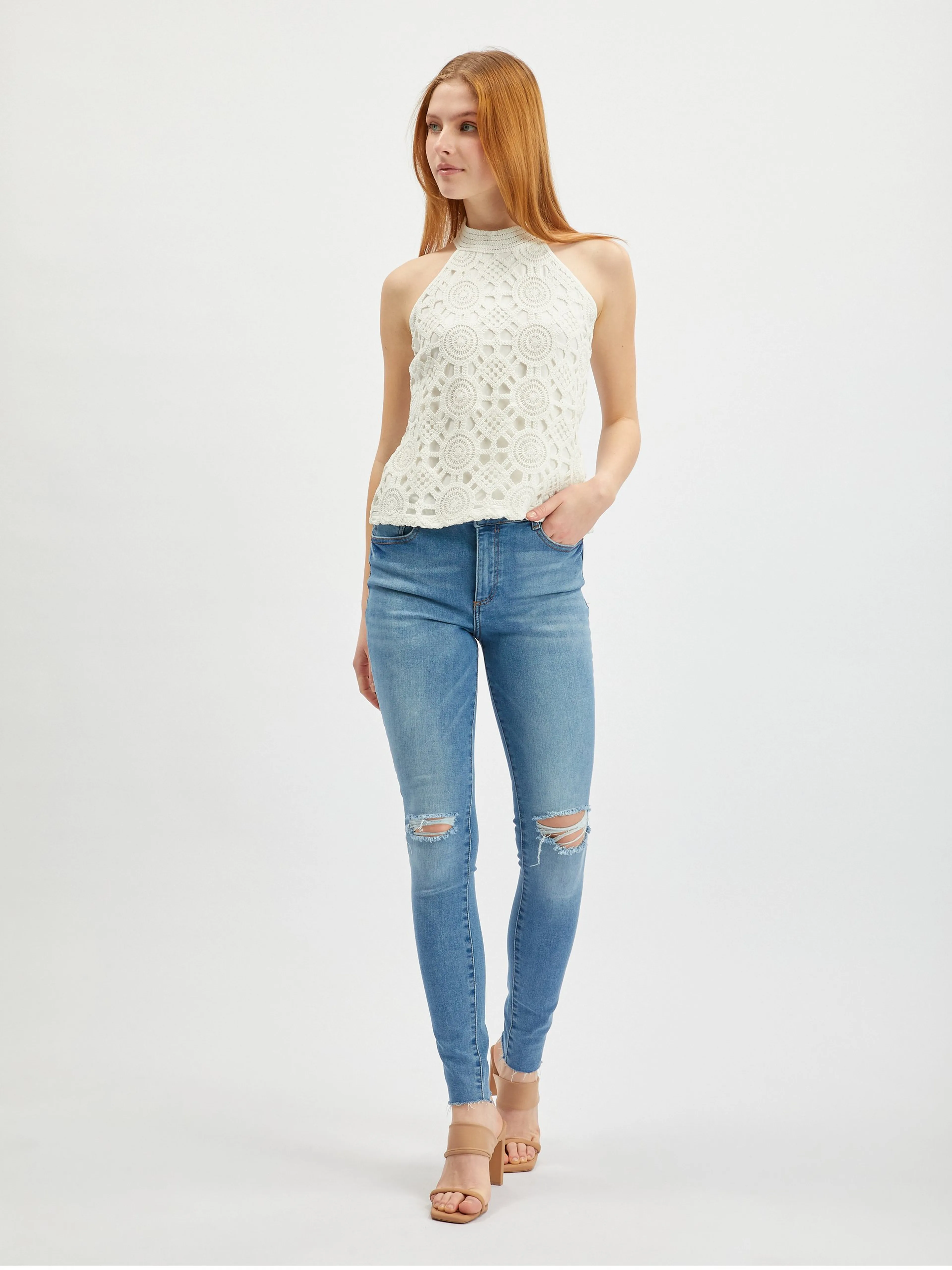 Cremefarbenes Damen-Spitzentop ORSAY