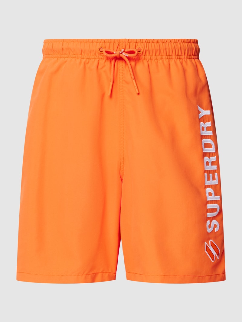 Badehose mit Label-Stitching Modell 'CODE' in orange