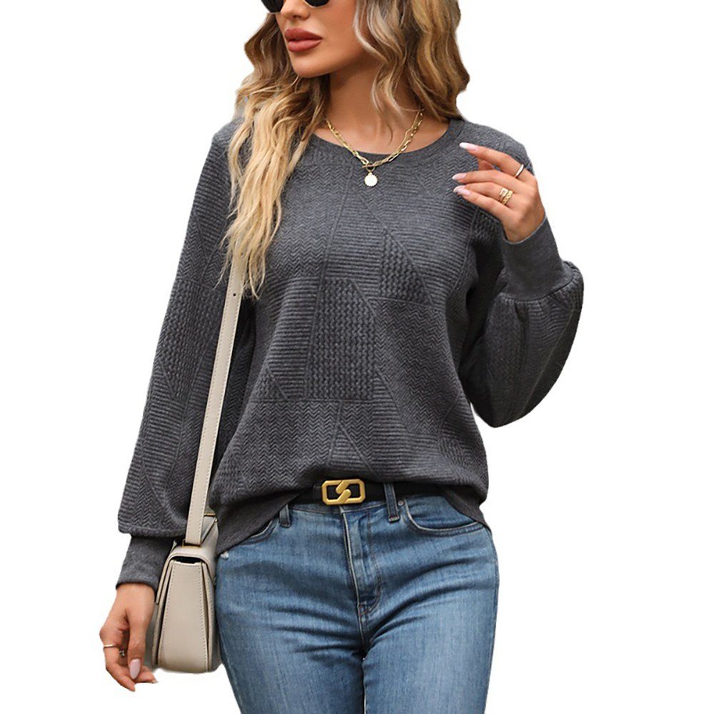 YANN Umstandssweatshirt Einfarbiges langärmliges strukturiertes Damen-Sweatshirt (Einfarbiges Damen-Sweatshirt mit Rundhalsausschnitt)