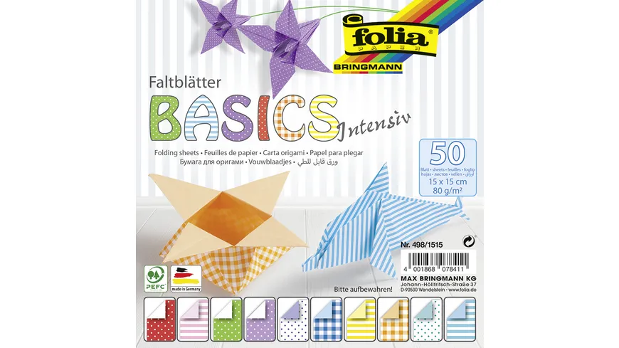 folia Faltblätter BASIC INTENSIV 50 Blatt 15 x 15 cm sortiert