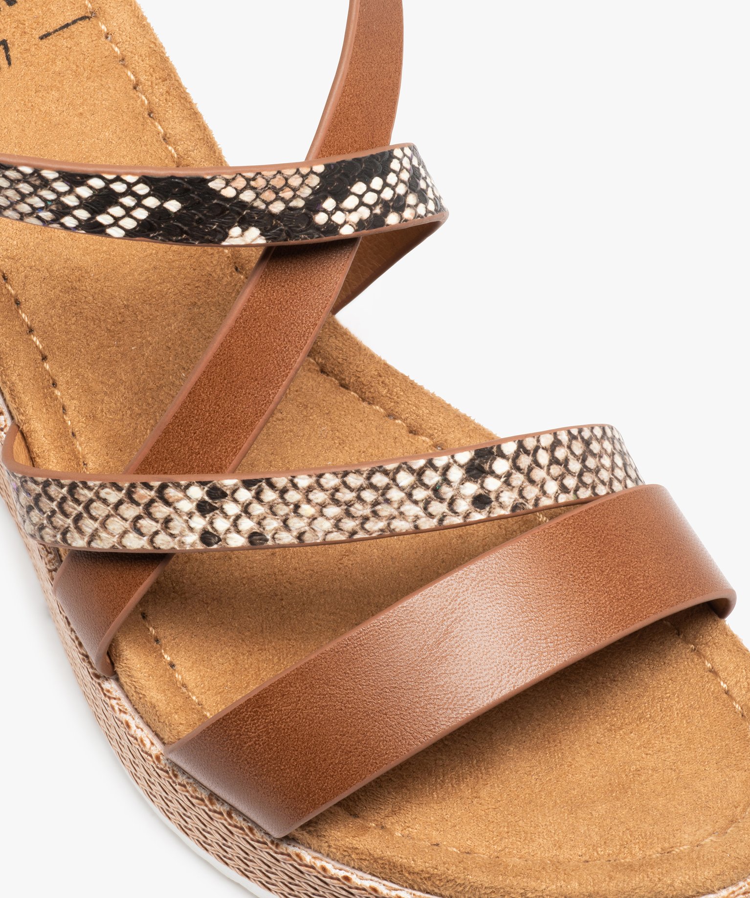 Sandales femme compensées à brides fantaisie marron | GEMO