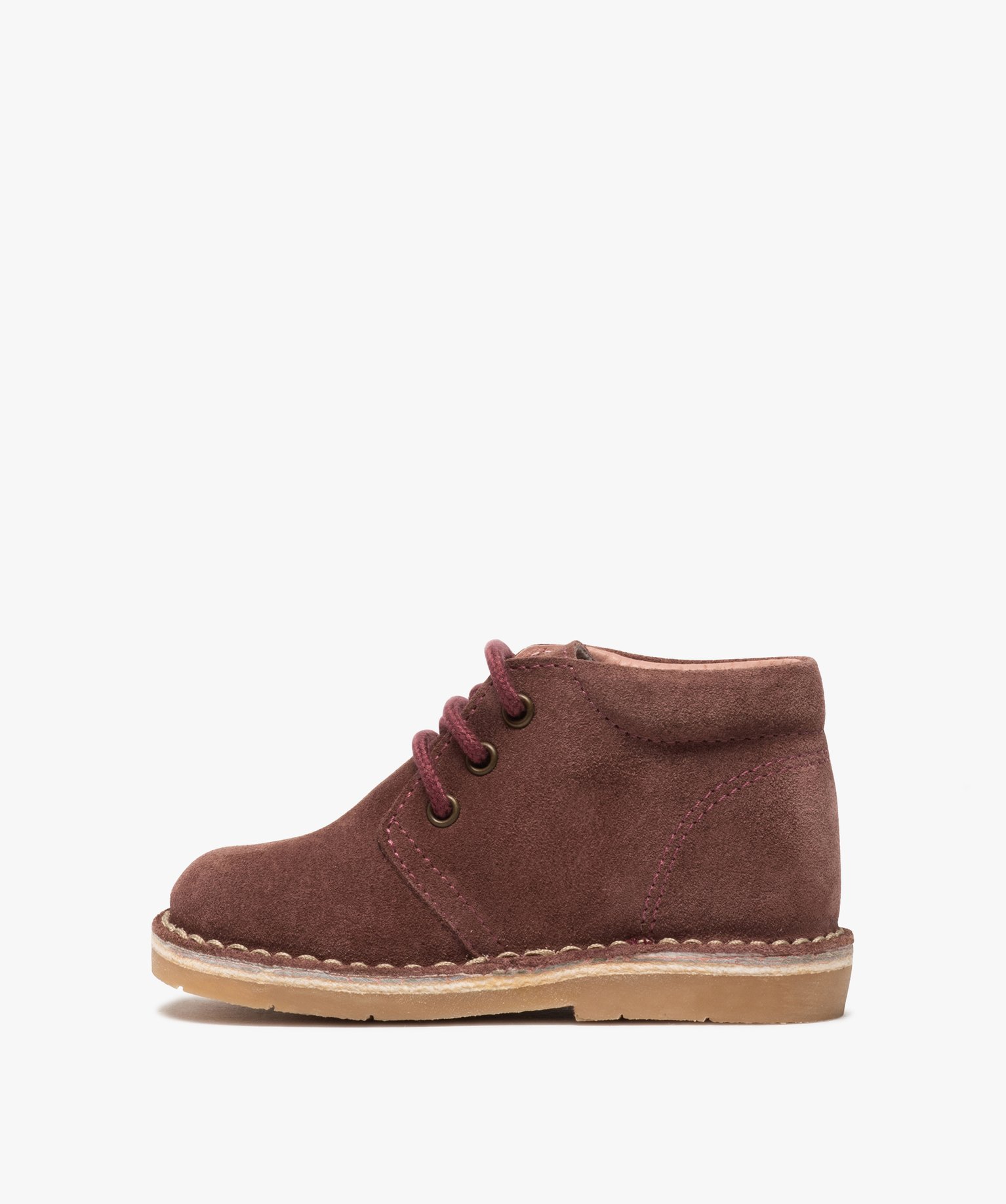 Bottillons bébé fille en cuir uni à lacets rose | GEMO